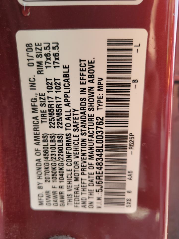 2008 Honda Cr-V Lx VIN: 5J6RE48348L003762 Lot: 65210744