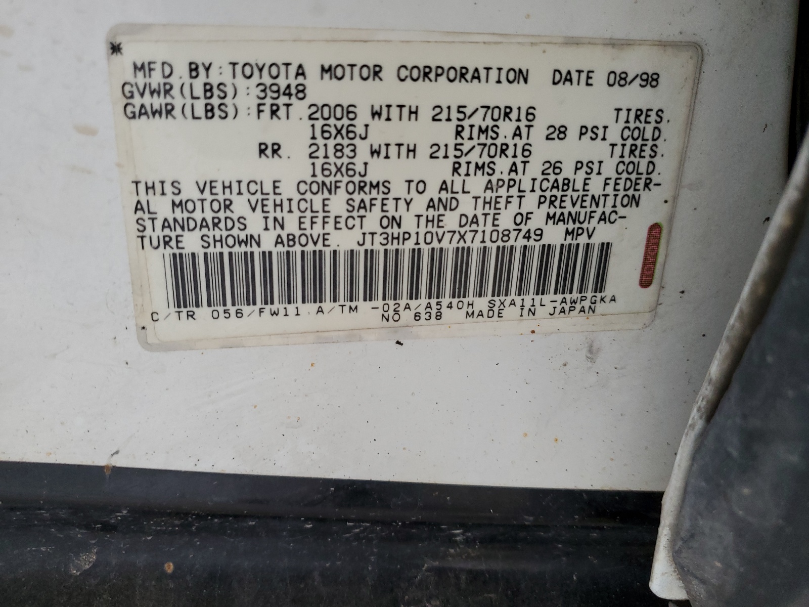 JT3HP10V7X7108749 1999 Toyota Rav4