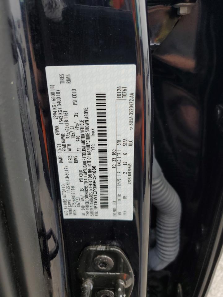 2021 Ford F150 Supercrew VIN: 1FTEW1EP3MFC91886 Lot: 63902504