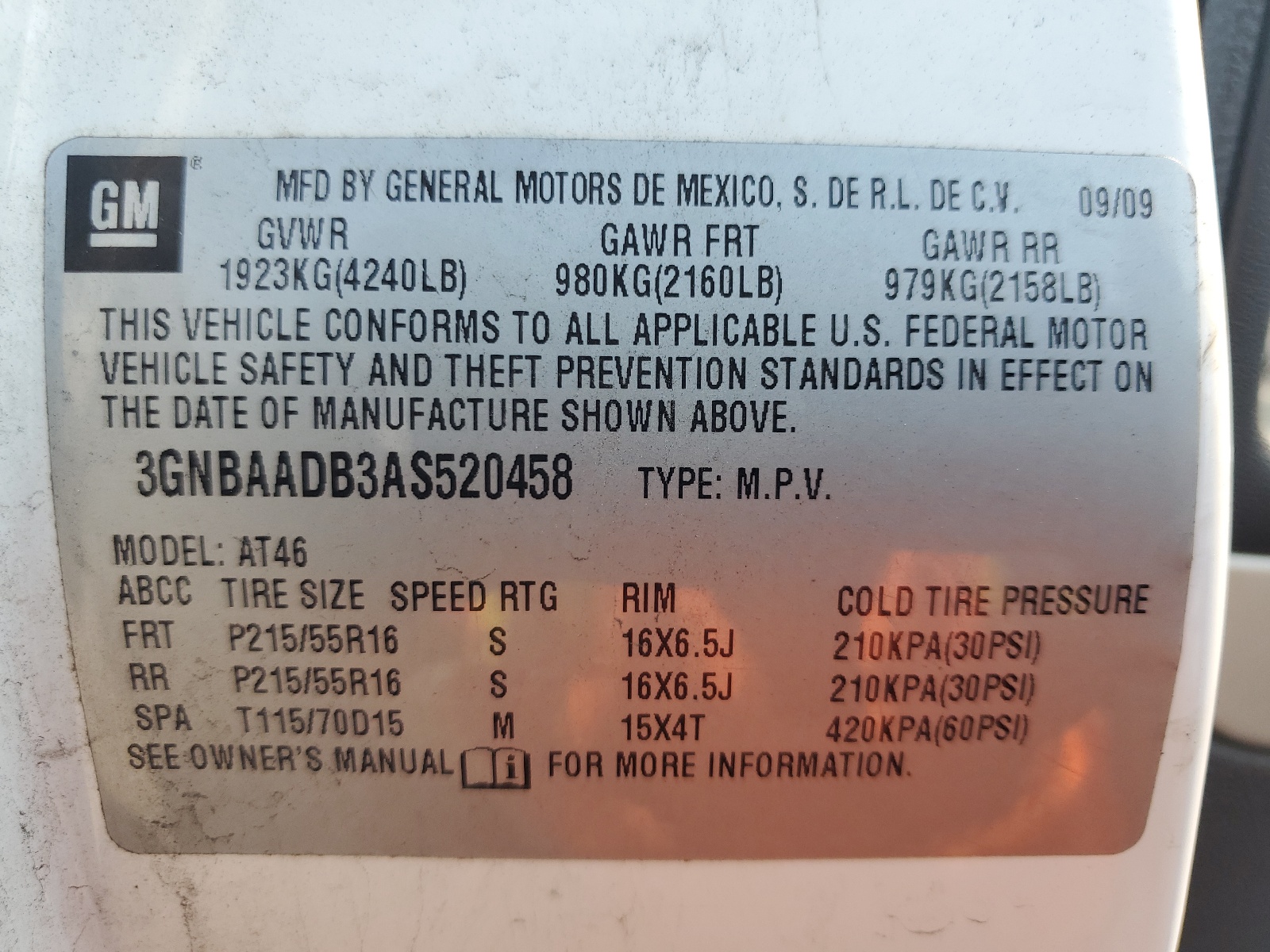 3GNBAADB3AS520458 2010 Chevrolet Hhr Ls