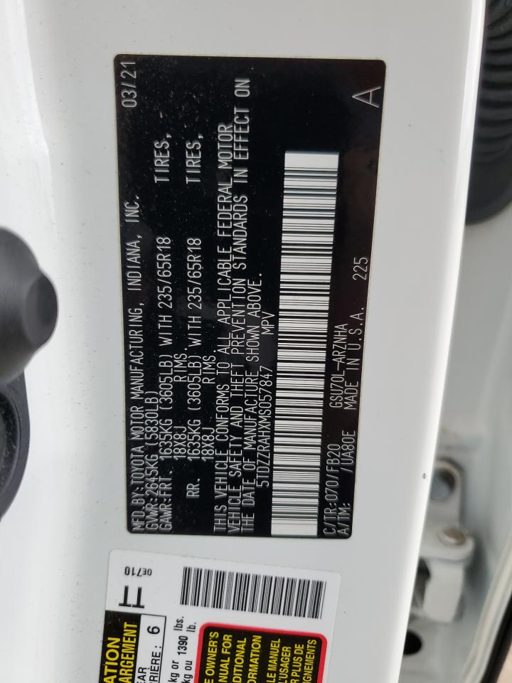 2021 Toyota Highlander L VIN: 5TDZZRAHXMS057847 Lot: 63244184