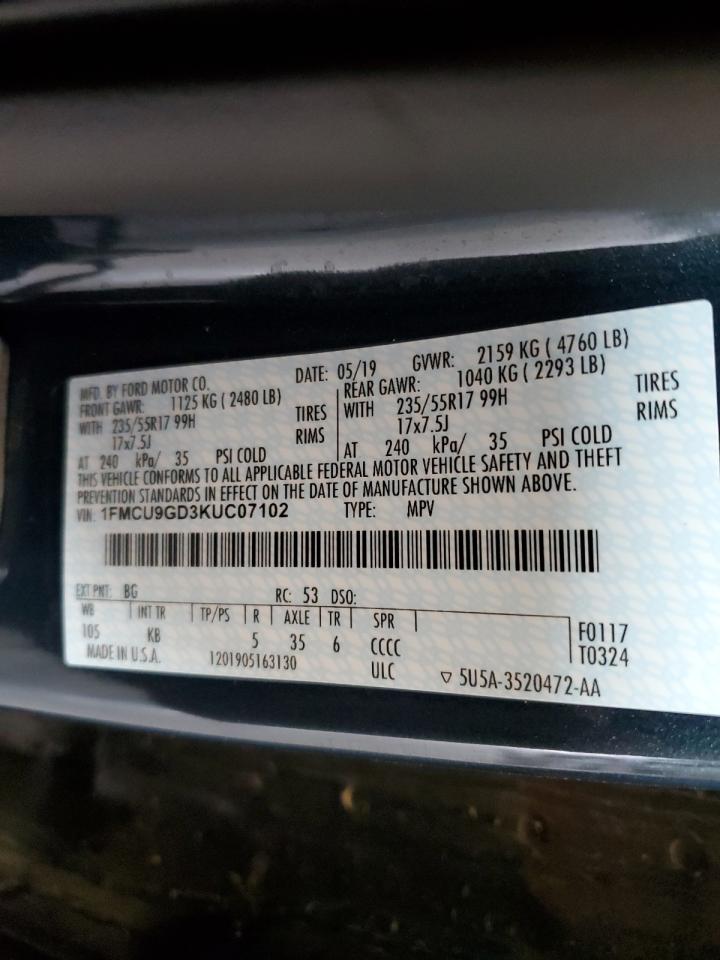 2019 Ford Escape Se VIN: 1FMCU9GD3KUC07102 Lot: 63910084