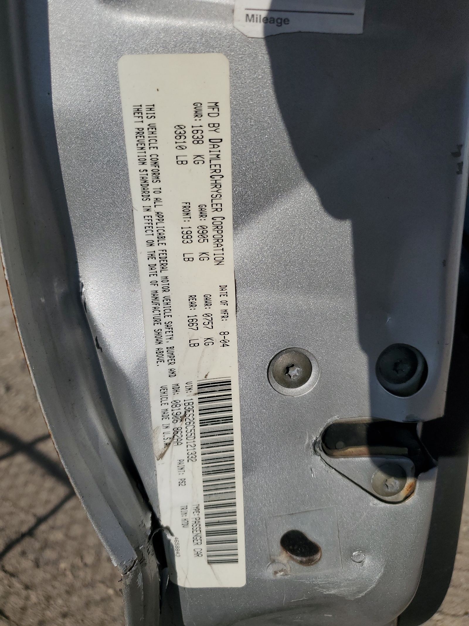 1B3ES26C55D121332 2005 Dodge Neon Base