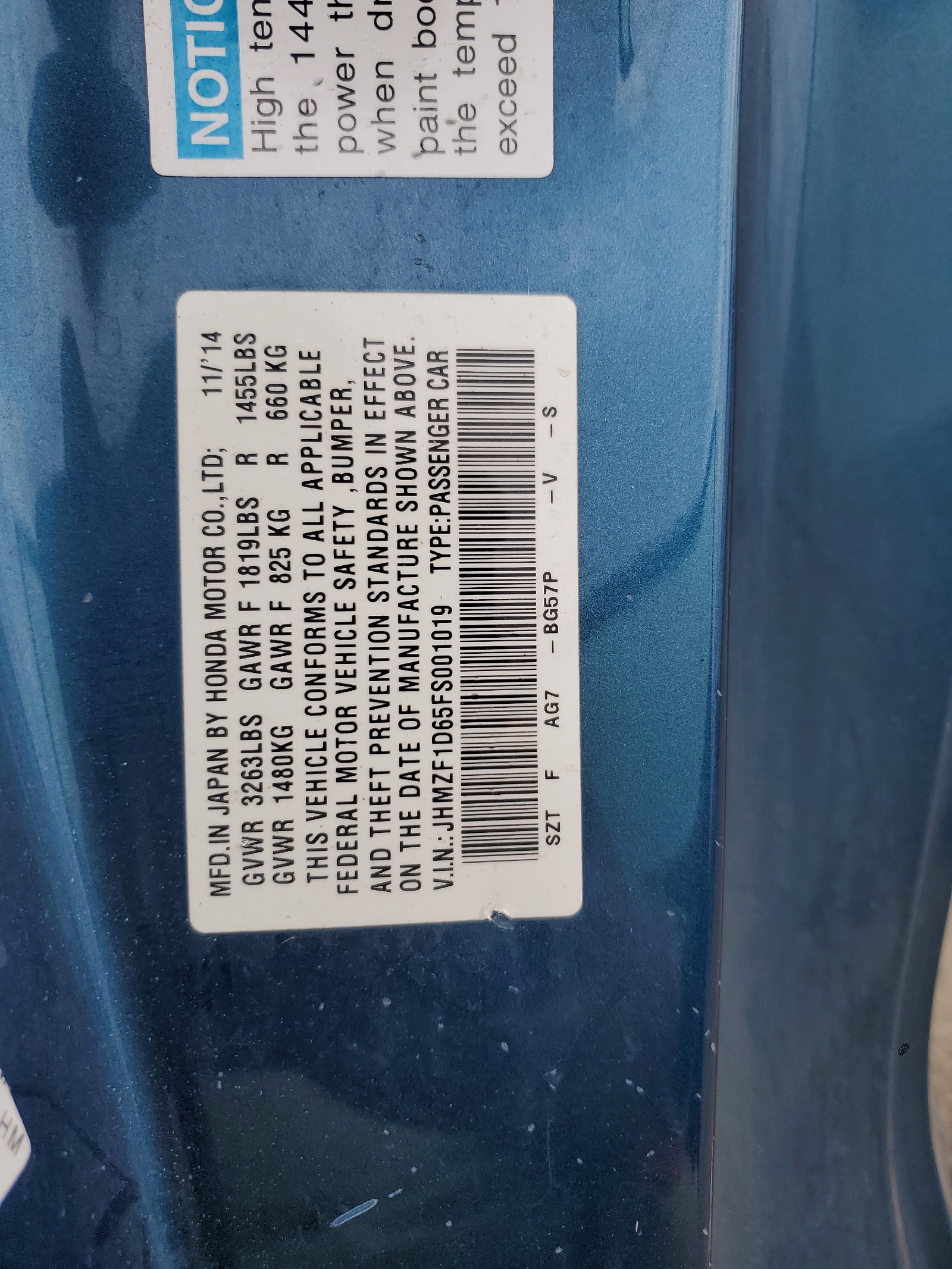 JHMZF1D65FS001019 2015 Honda Cr-Z Ex