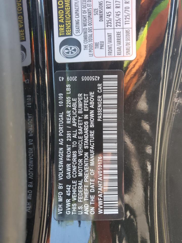 2010 Volkswagen Eos Lux VIN: WVWFA7AH7AV010176 Lot: 63660404