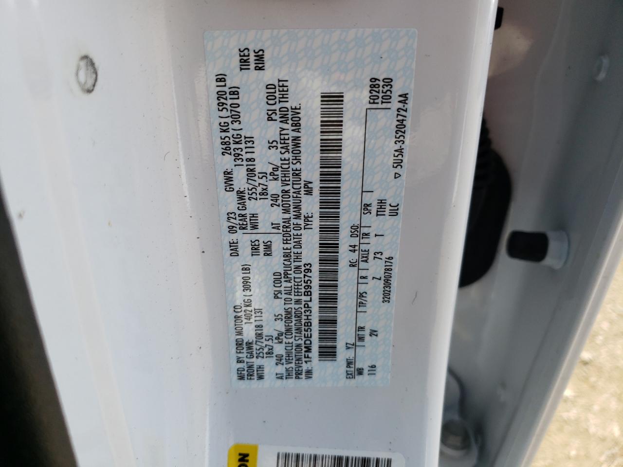 2023 Ford Bronco Base VIN: 1FMDE5BH3PLB95793 Lot: 64895674