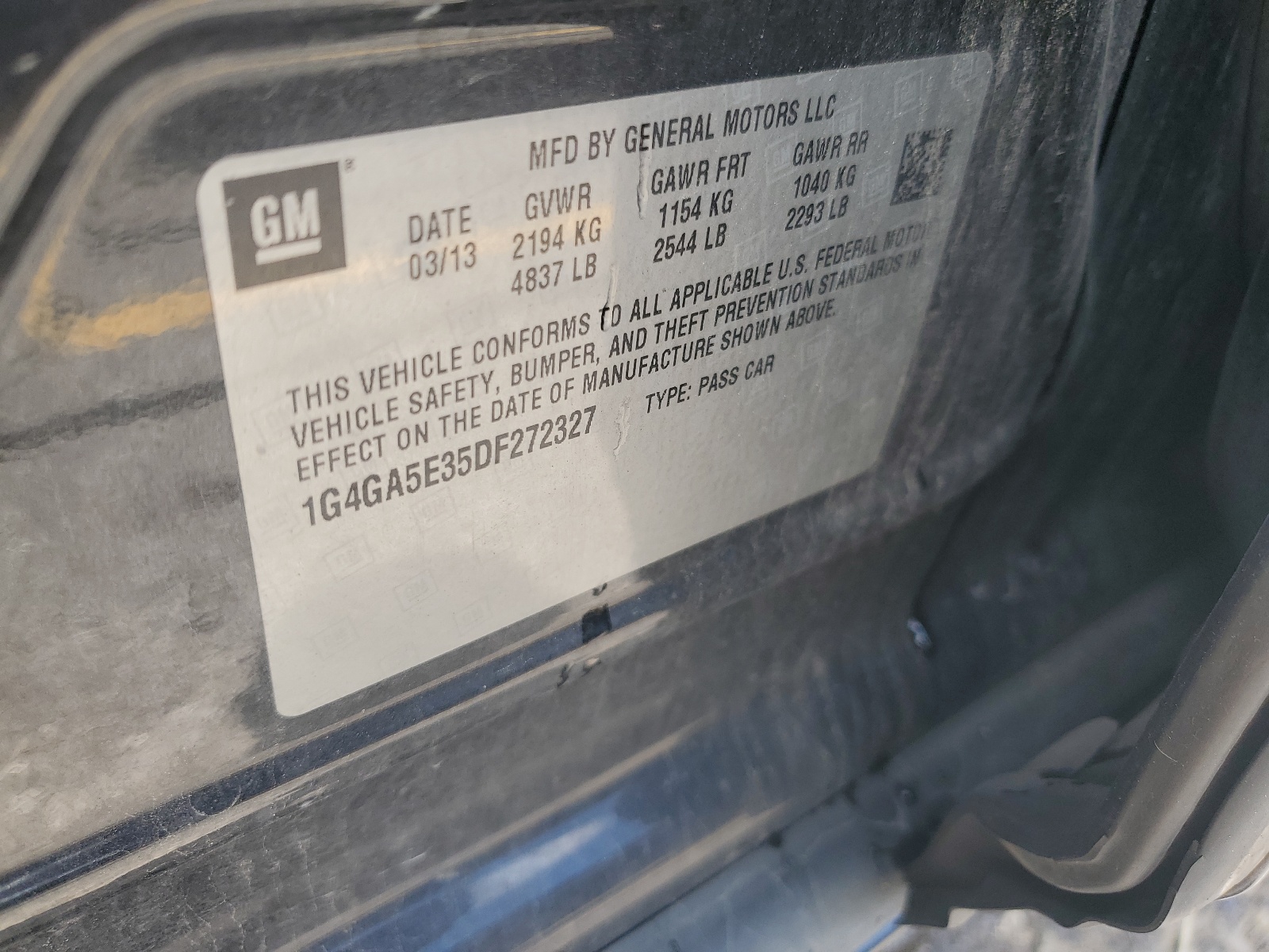 1G4GA5E35DF272327 2013 Buick Lacrosse