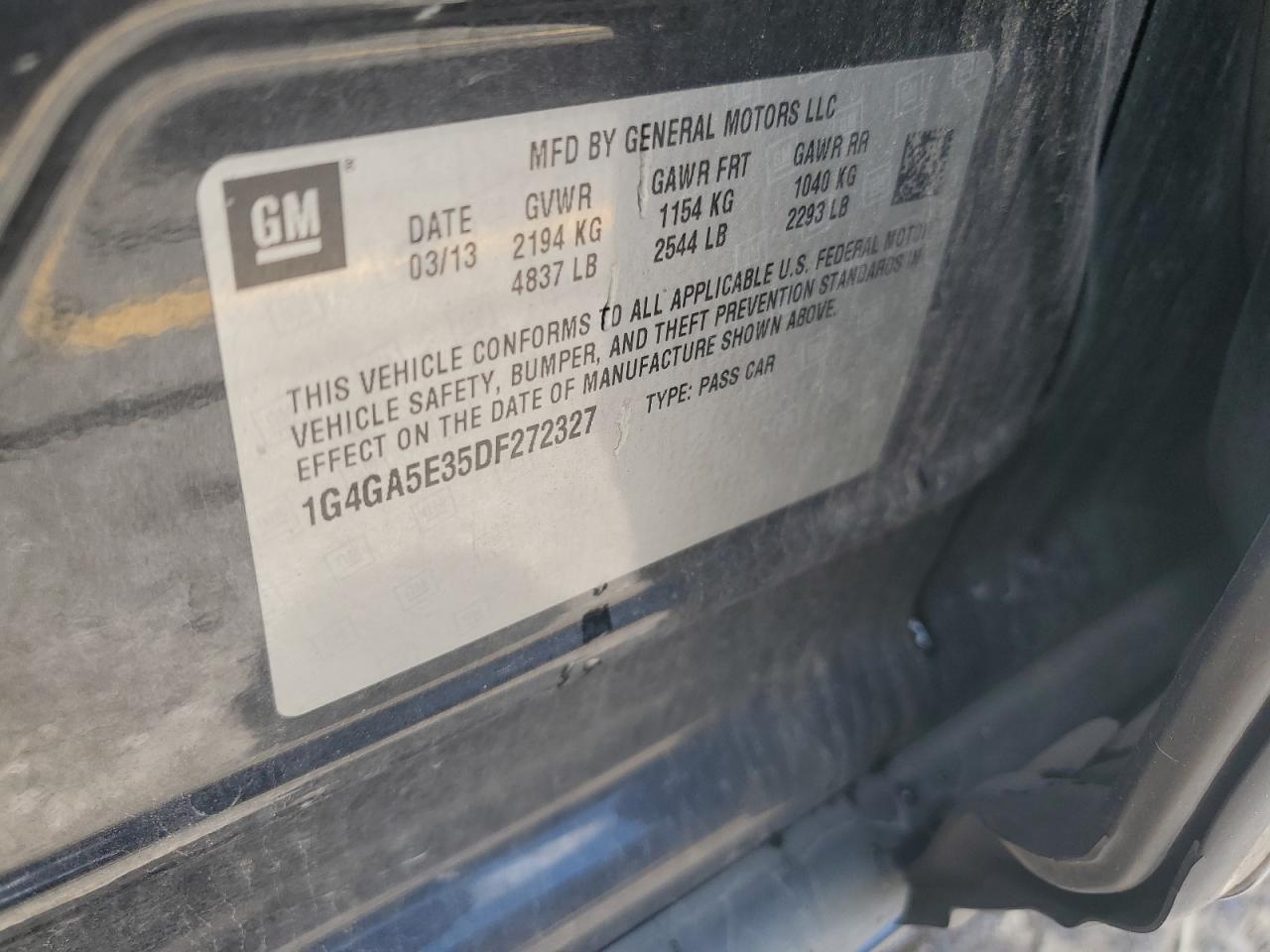 2013 Buick Lacrosse VIN: 1G4GA5E35DF272327 Lot: 61249244