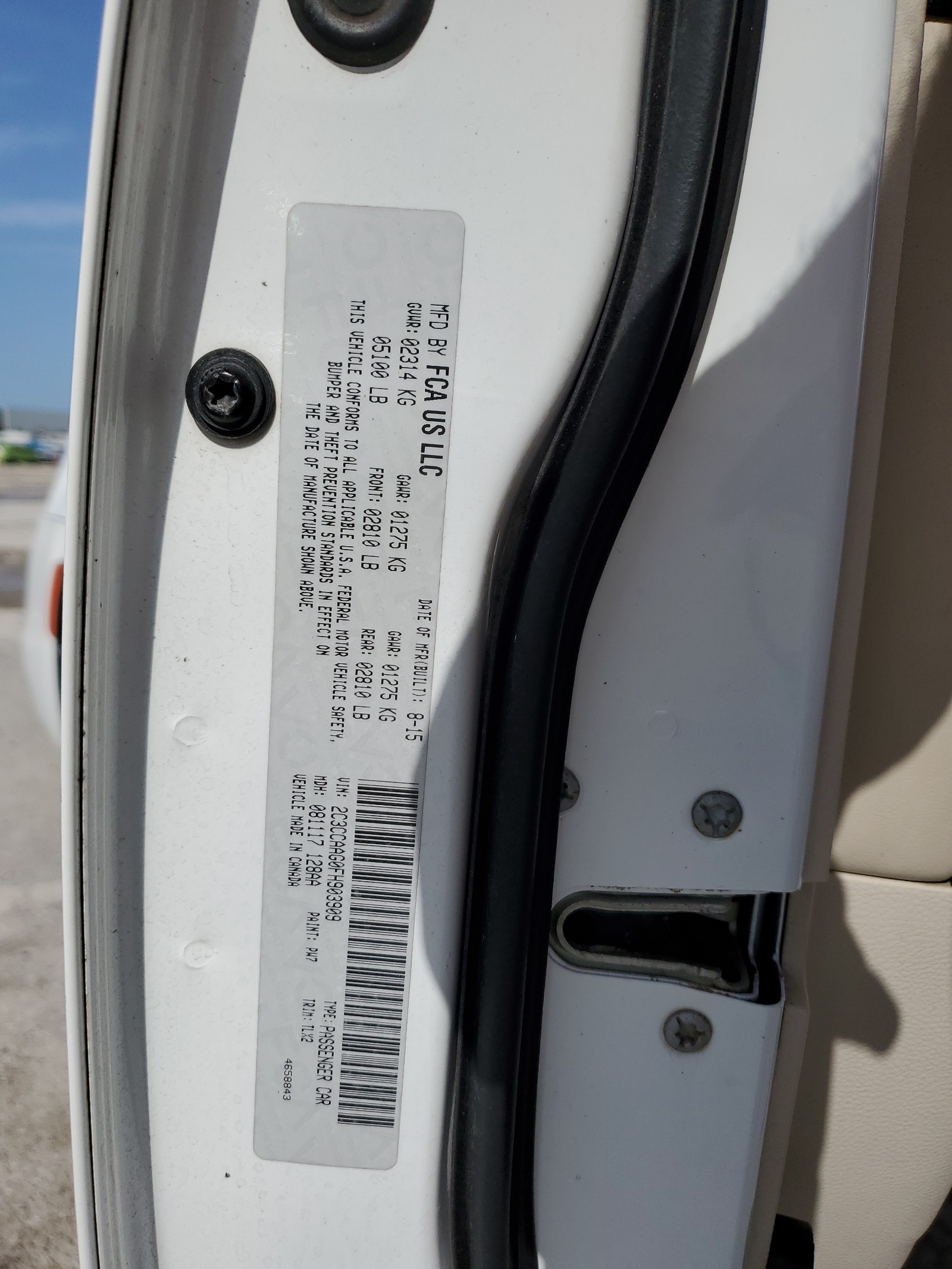 2C3CCAAG0FH903909 2015 Chrysler 300 Limited