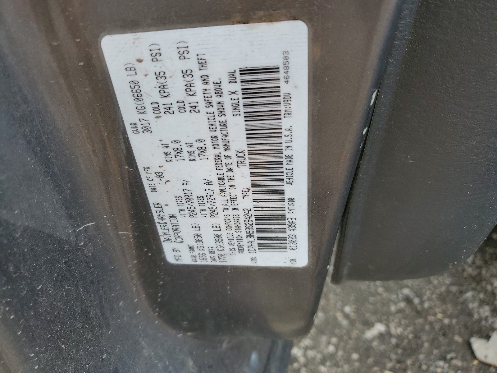 1D7HA18N93S264242 2003 Dodge Ram 1500 St