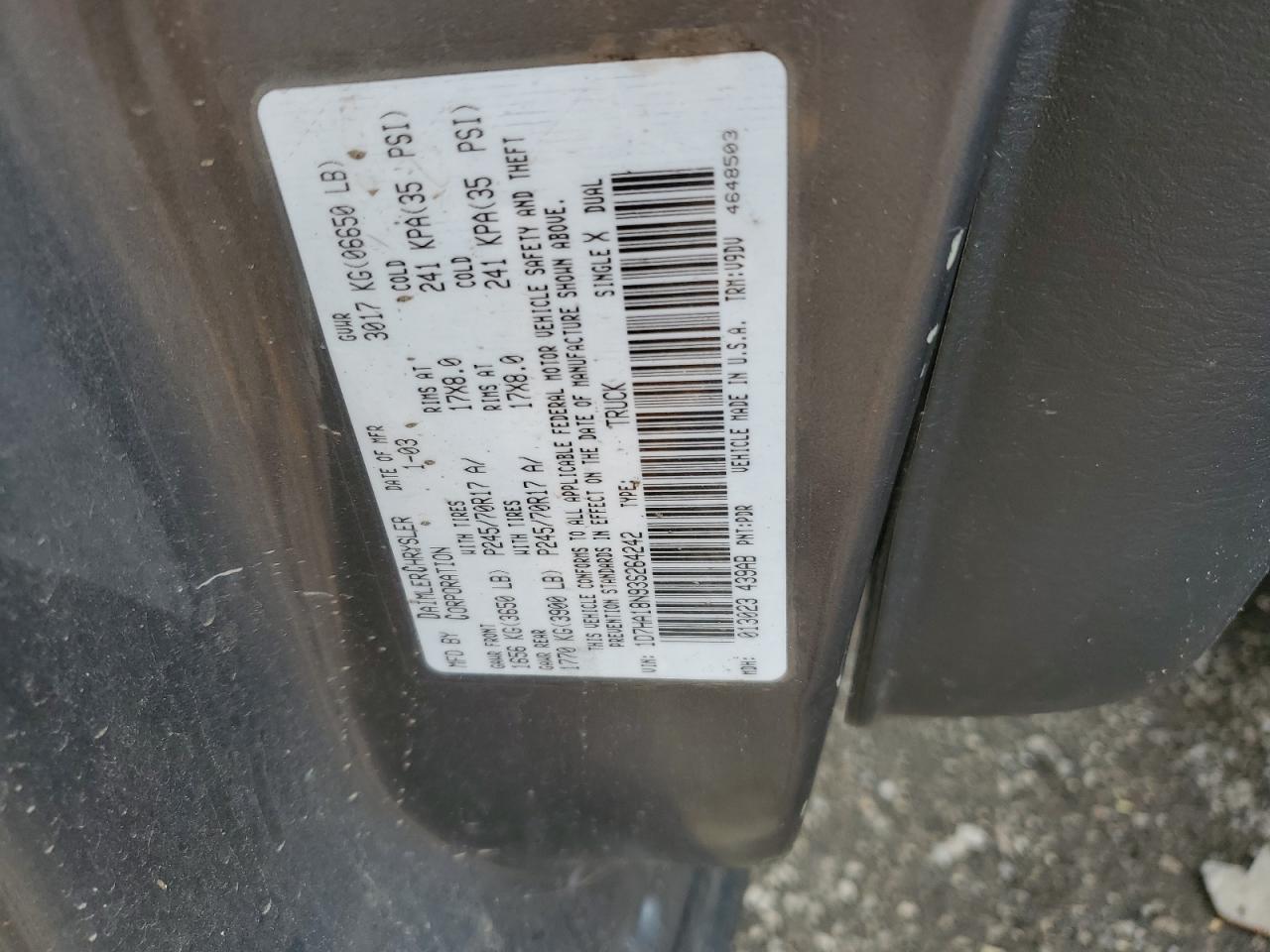 2003 Dodge Ram 1500 St VIN: 1D7HA18N93S264242 Lot: 64785224