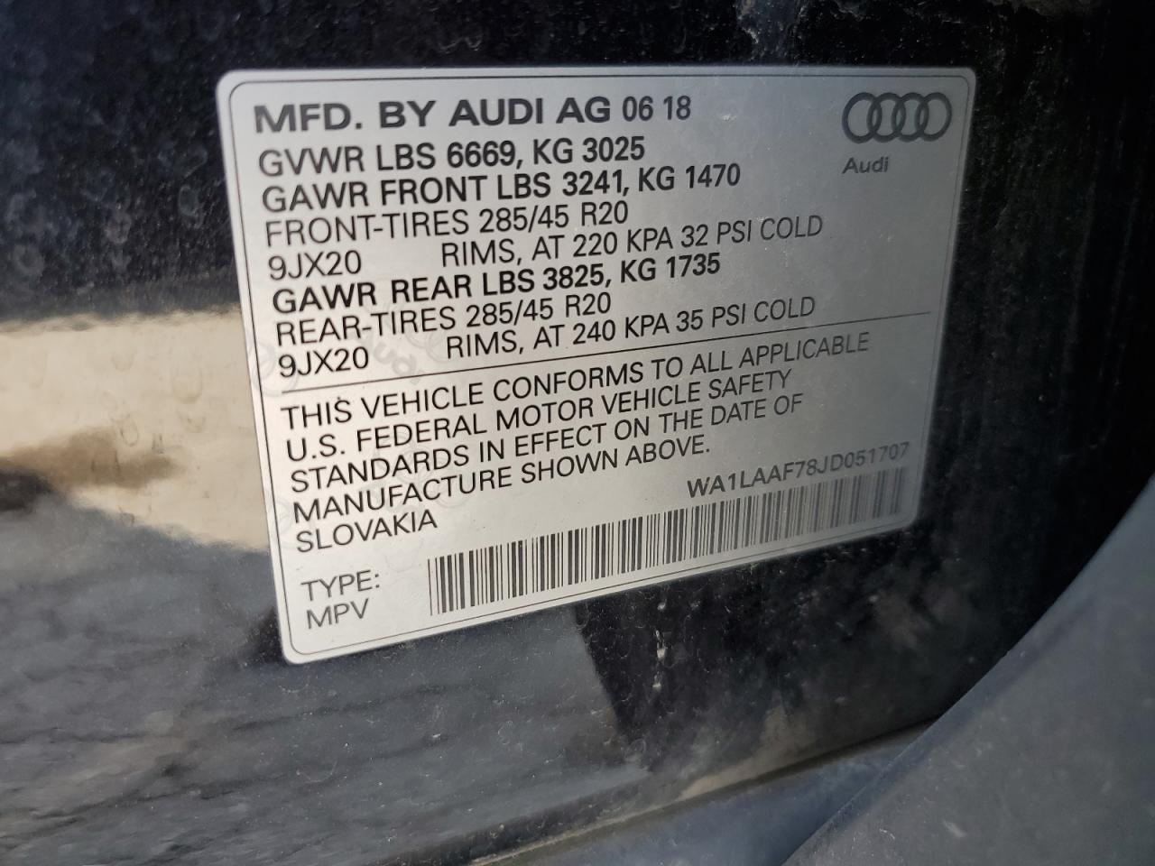 WA1LAAF78JD051707 2018 Audi Q7 Premium Plus