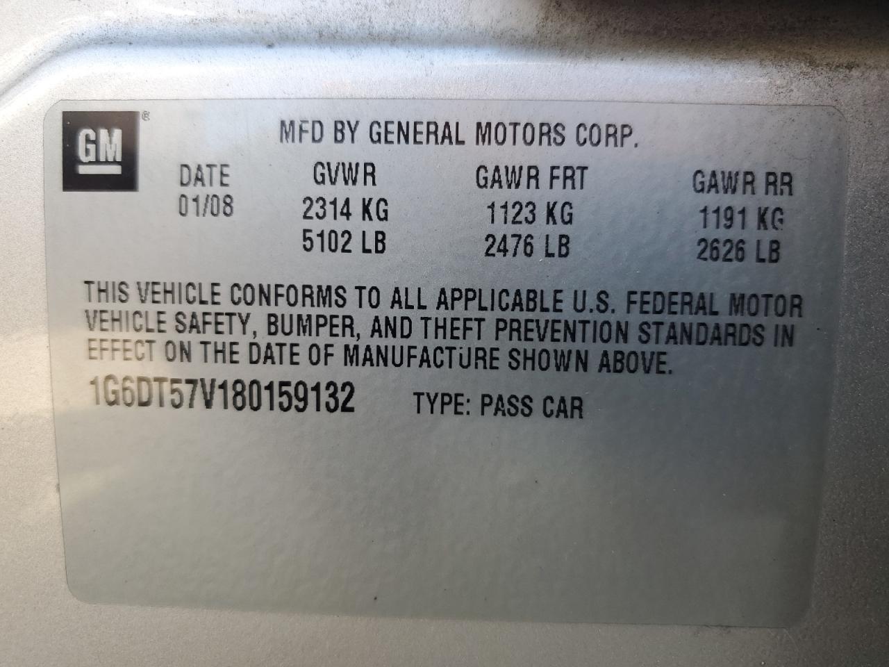 2008 Cadillac Cts Hi Feature V6 VIN: 1G6DT57V180159132 Lot: 63727384