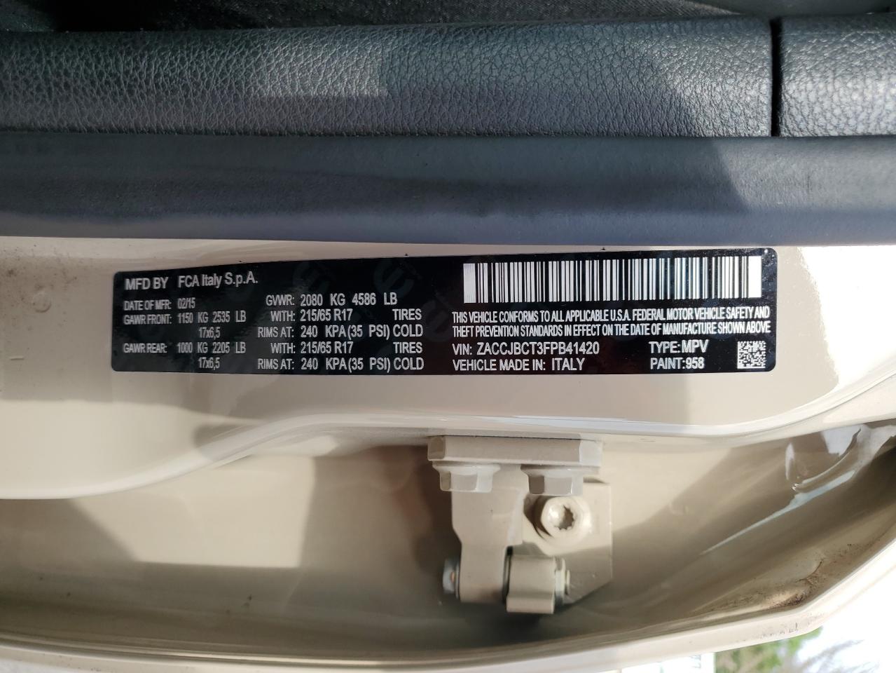 2015 Jeep Renegade Trailhawk VIN: ZACCJBCT3FPB41420 Lot: 62506874