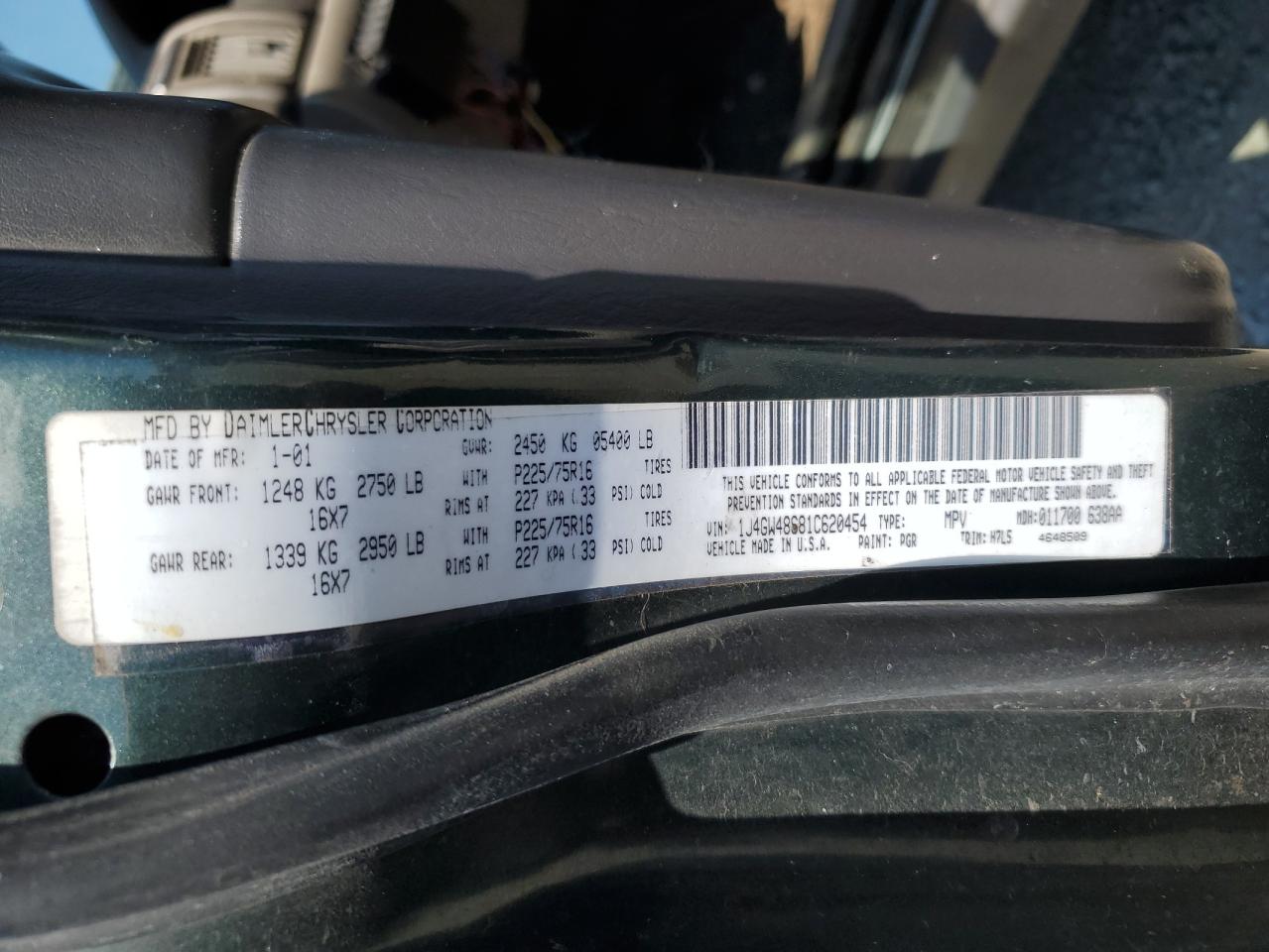 2001 Jeep Grand Cherokee Laredo VIN: 1J4GW48S81C620454 Lot: 63507424