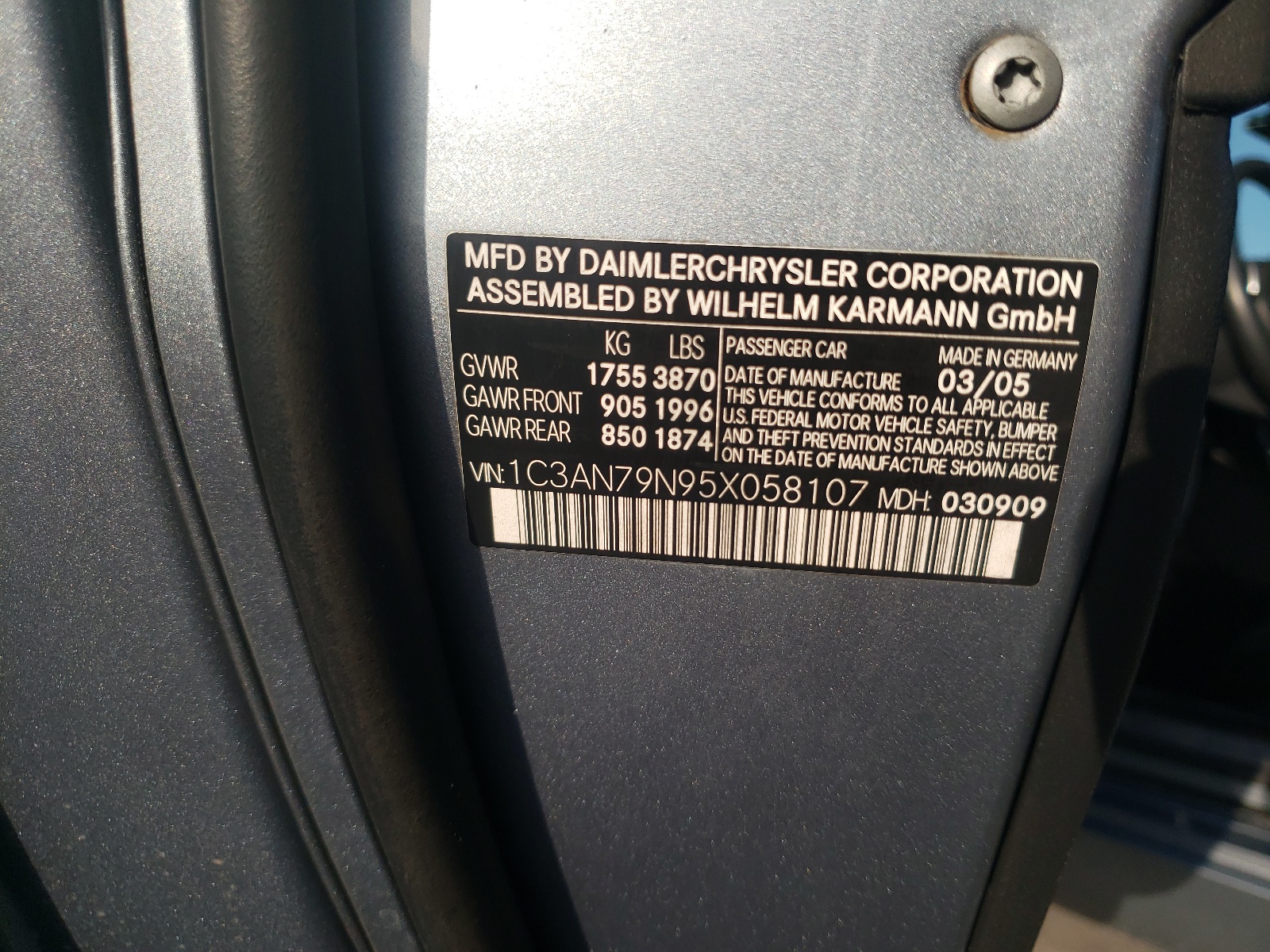 1C3AN79N95X058107 2005 Chrysler Crossfire Srt-6