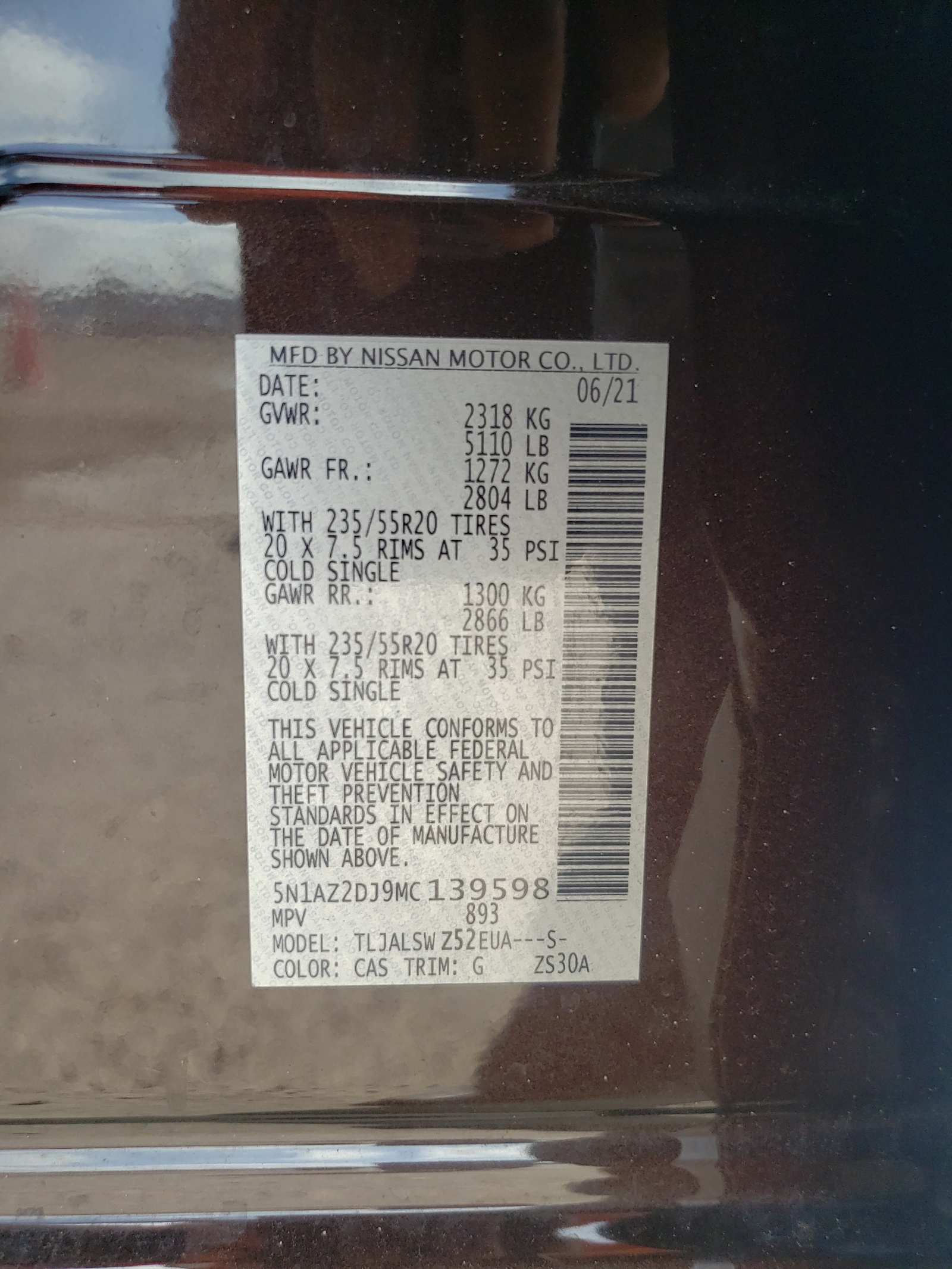 5N1AZ2DJ9MC139598 2021 Nissan Murano Platinum