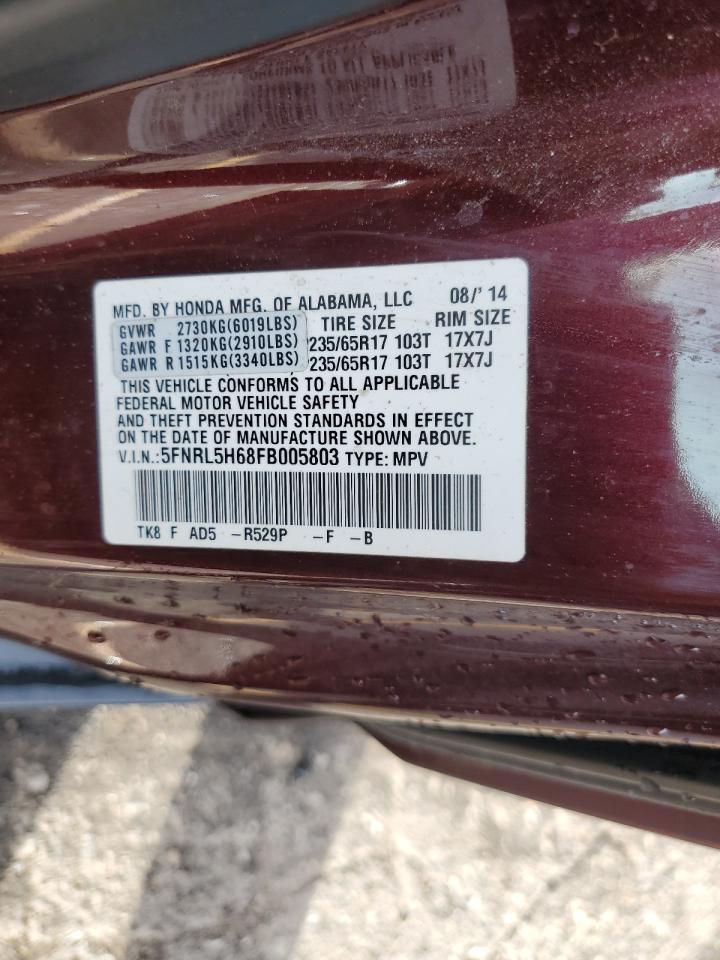 5FNRL5H68FB005803 2015 Honda Odyssey Exl