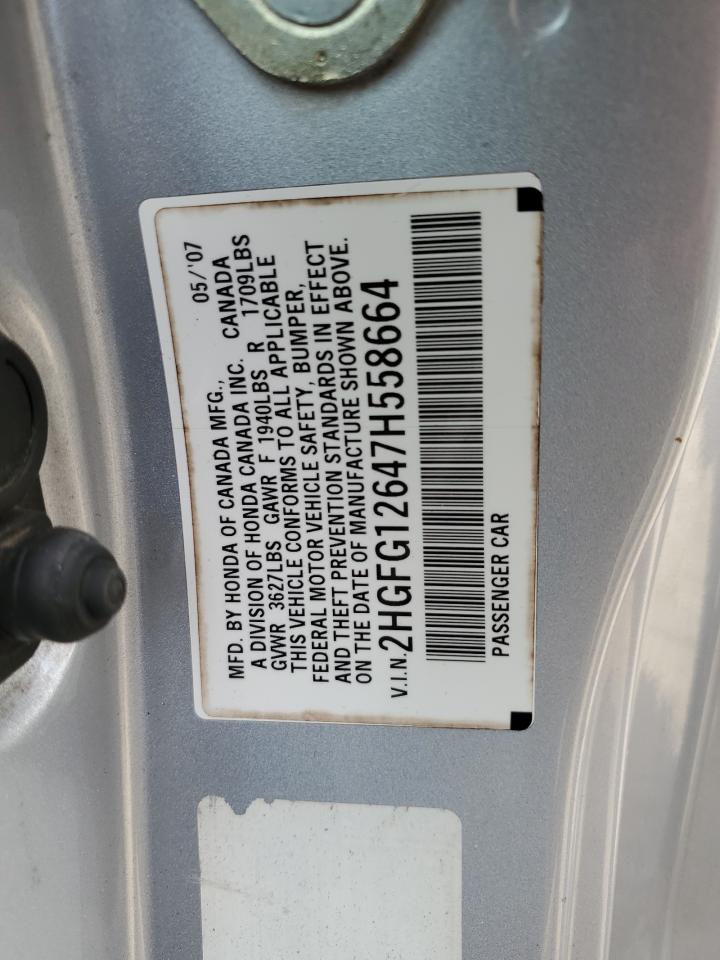 2007 Honda Civic Lx VIN: 2HGFG12647H558664 Lot: 65148194