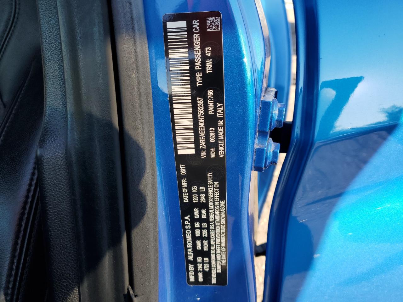 2017 Alfa Romeo Giulia Ti Q4 VIN: ZARFAEEN0H7562367 Lot: 59894994