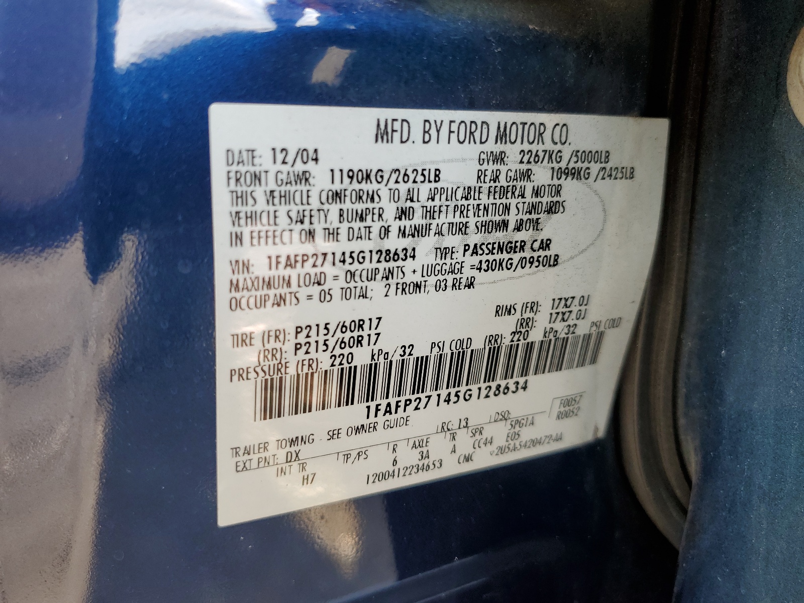 1FAFP27145G128634 2005 Ford Five Hundred Sel