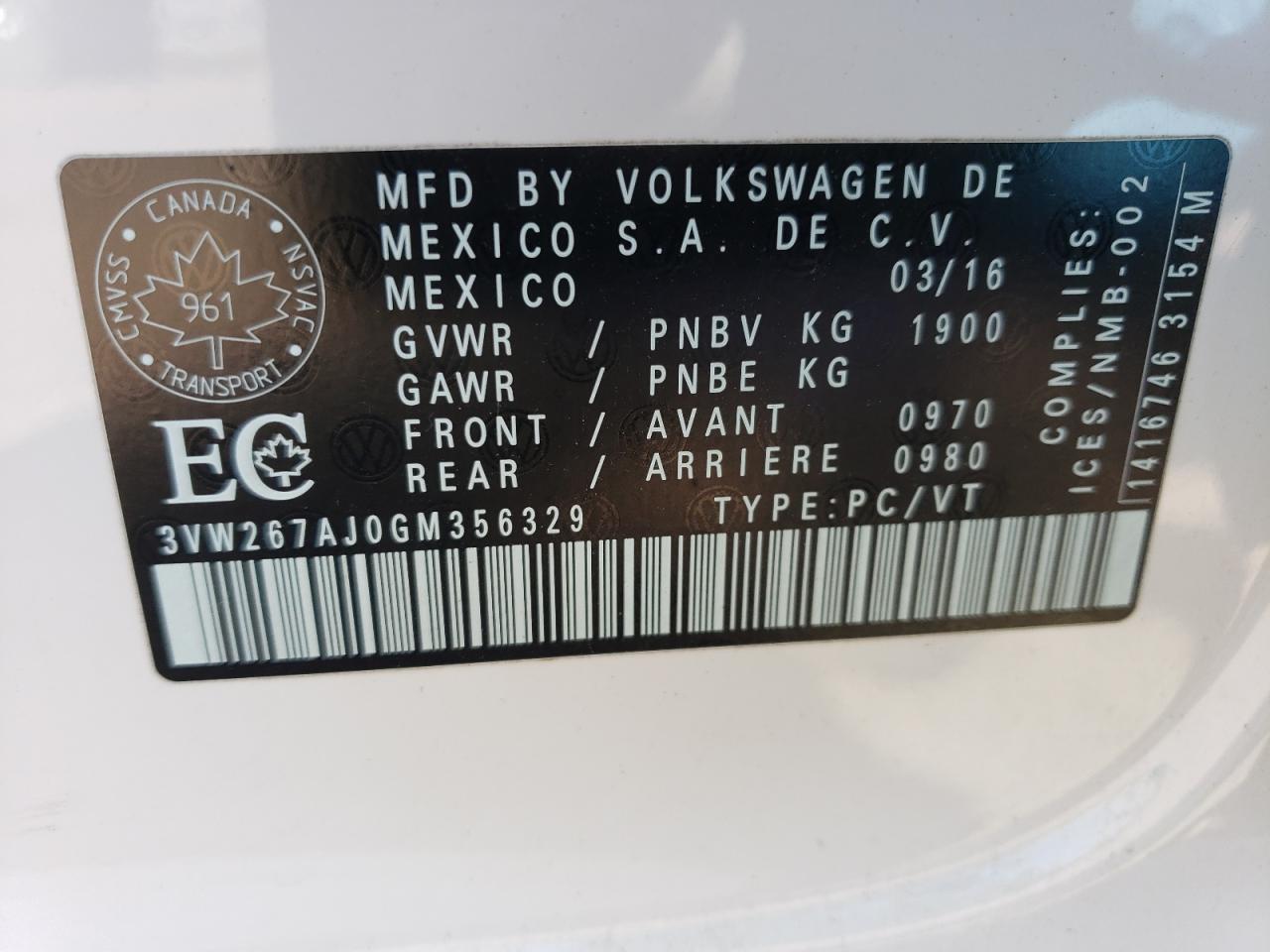 2016 Volkswagen Jetta S VIN: 3VW267AJ0GM356329 Lot: 64579344