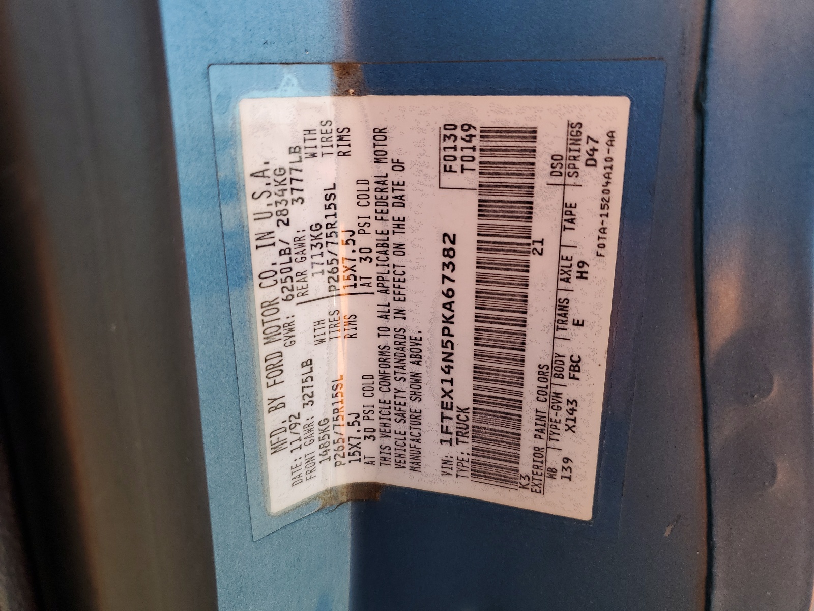 1FTEX14N5PKA67382 1993 Ford F150