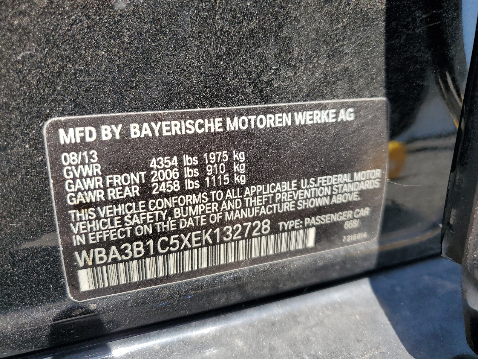 WBA3B1C5XEK132728 2014 BMW 320 I