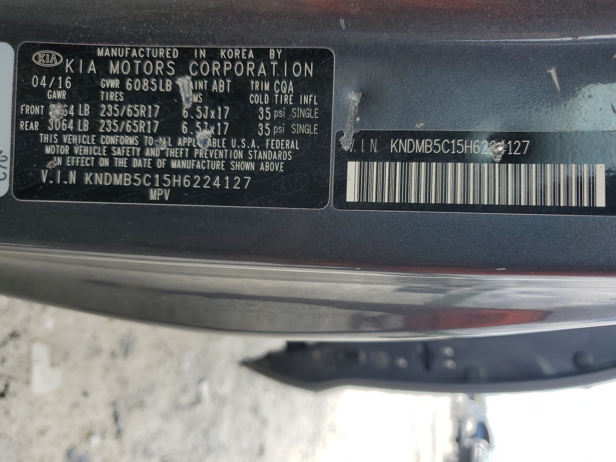 KNDMB5C15H6224127 2017 Kia Sedona Lx