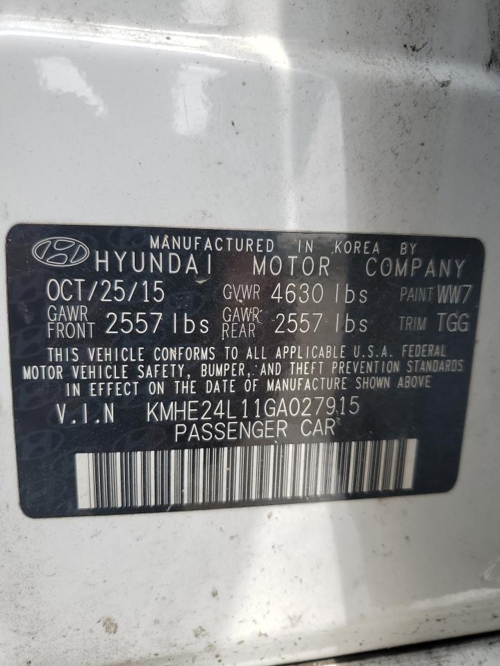 KMHE24L11GA027915 2016 Hyundai Sonata Hybrid