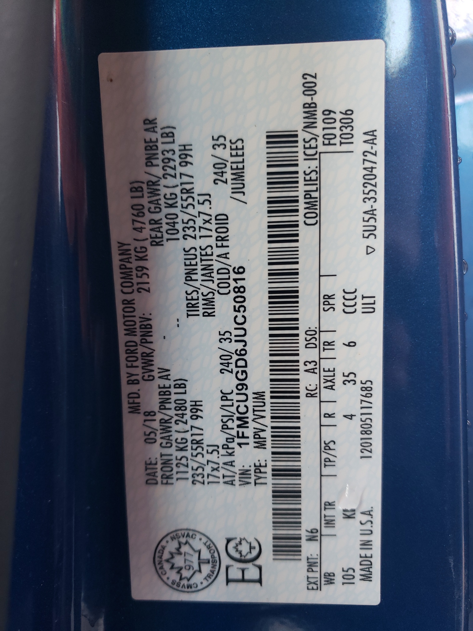 1FMCU9GD6JUC50816 2018 Ford Escape Se