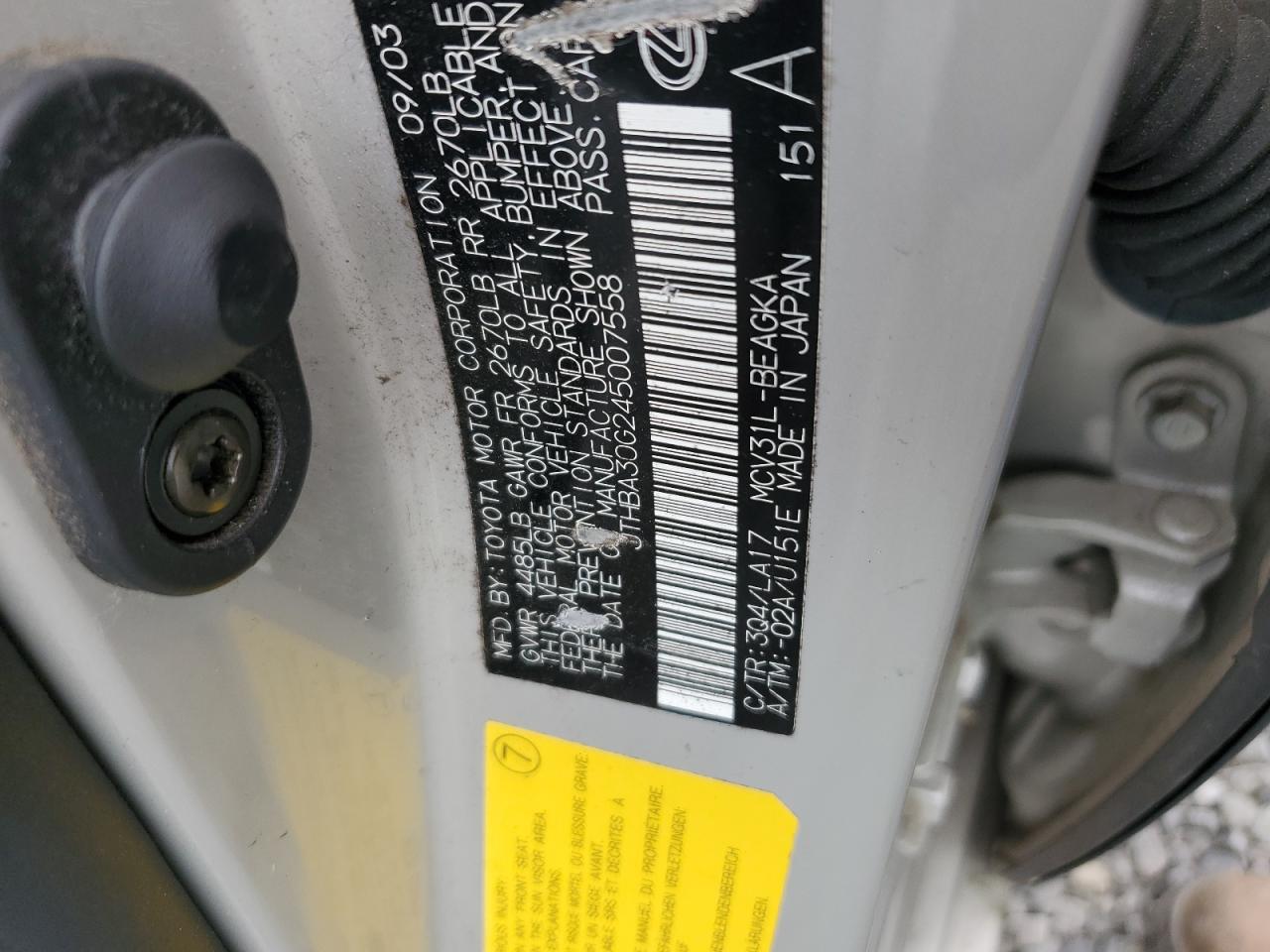 2004 Lexus Es 330 VIN: JTHBA30G245007558 Lot: 65232034