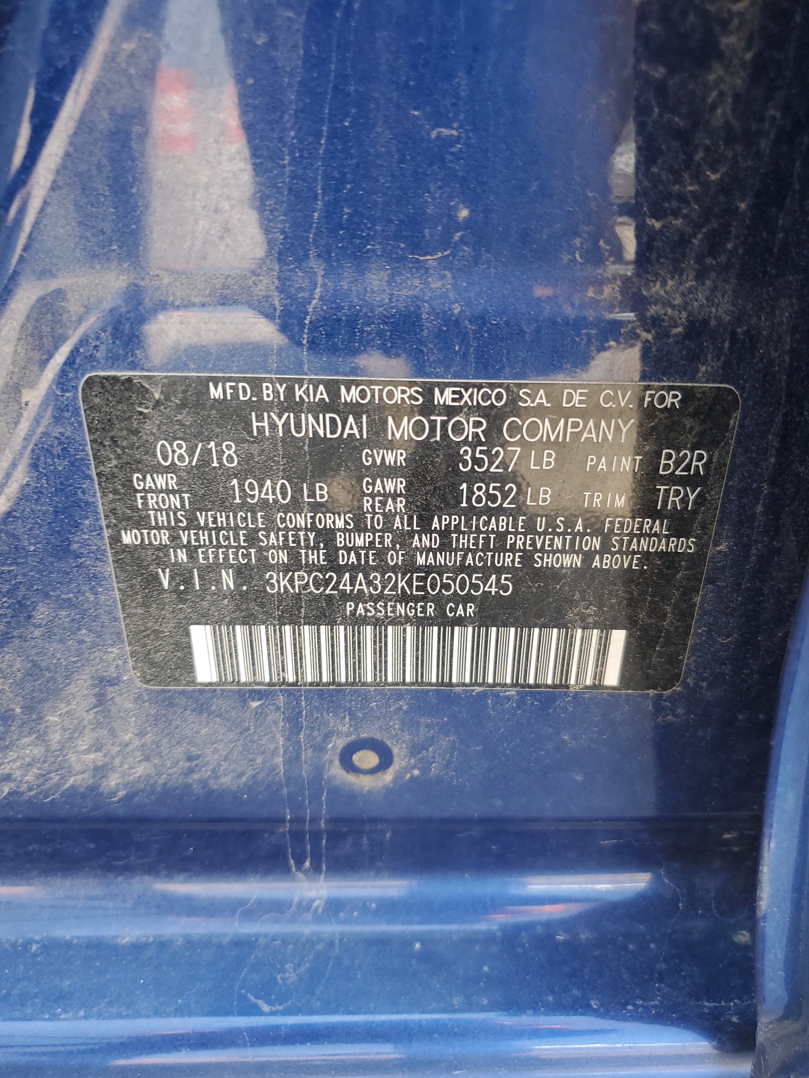 3KPC24A32KE050545 2019 Hyundai Accent Se