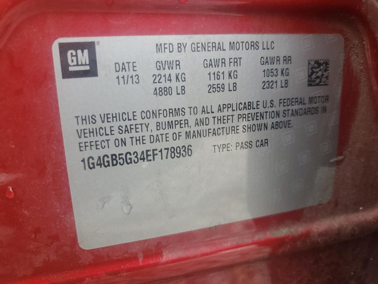 2014 Buick Lacrosse VIN: 1G4GB5G34EF178936 Lot: 62801724