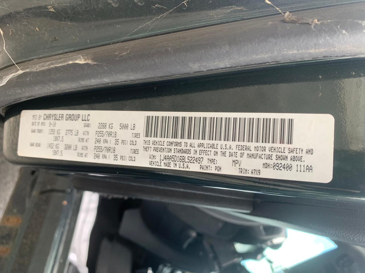 2011 Jeep Wrangler Sahara VIN: 1J4AA5D16BL522497 Lot: 64465404