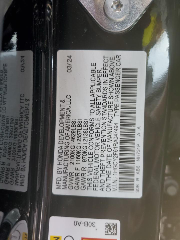 1HGCY2F61RA047494 2024 Honda Accord Hybrid Exl