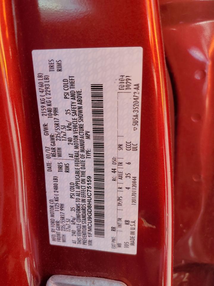 2017 Ford Escape Se VIN: 1FMCU9GD8HUC75159 Lot: 61131254