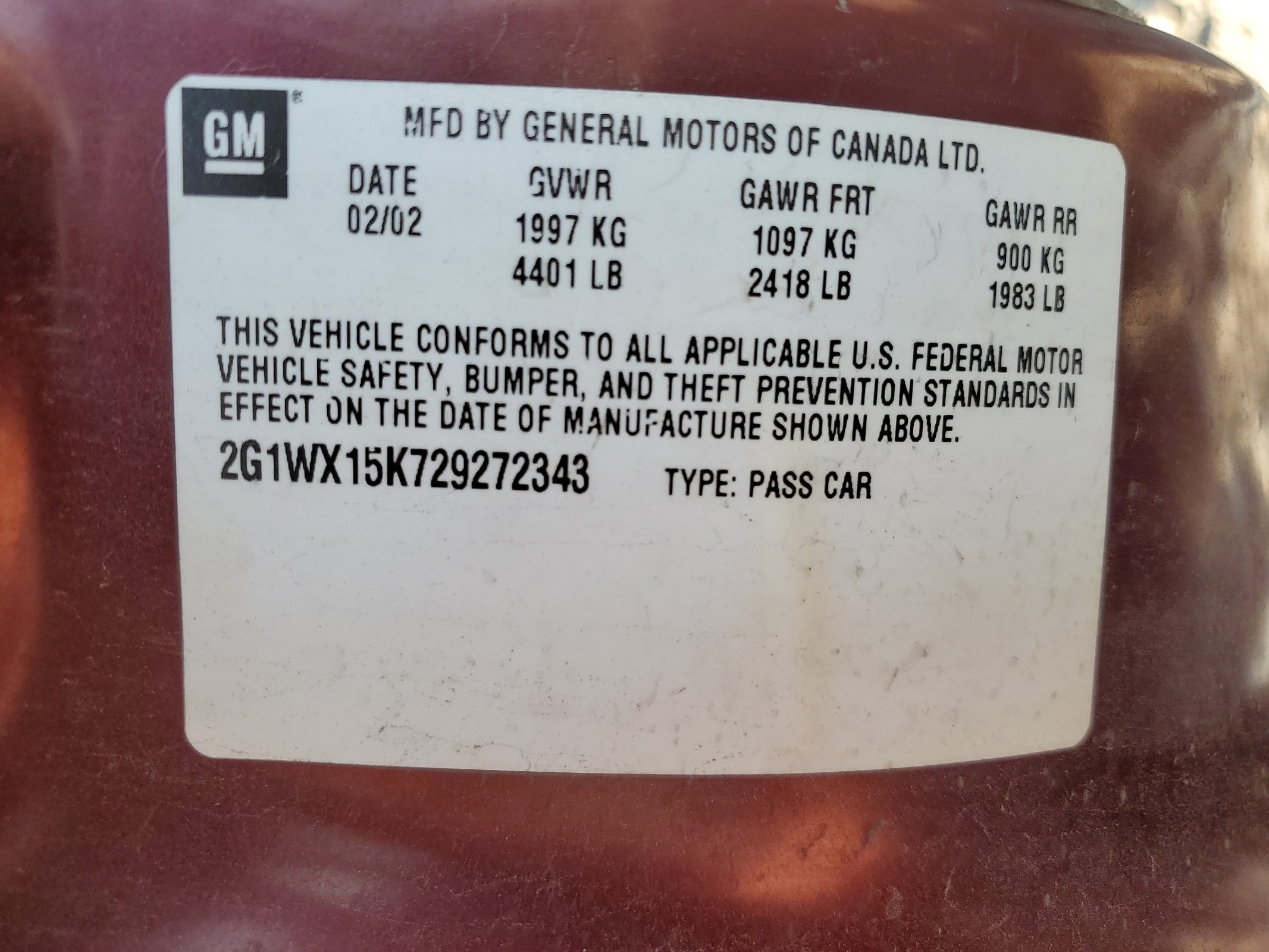 2G1WX15K729272343 2002 Chevrolet Monte Carlo Ss