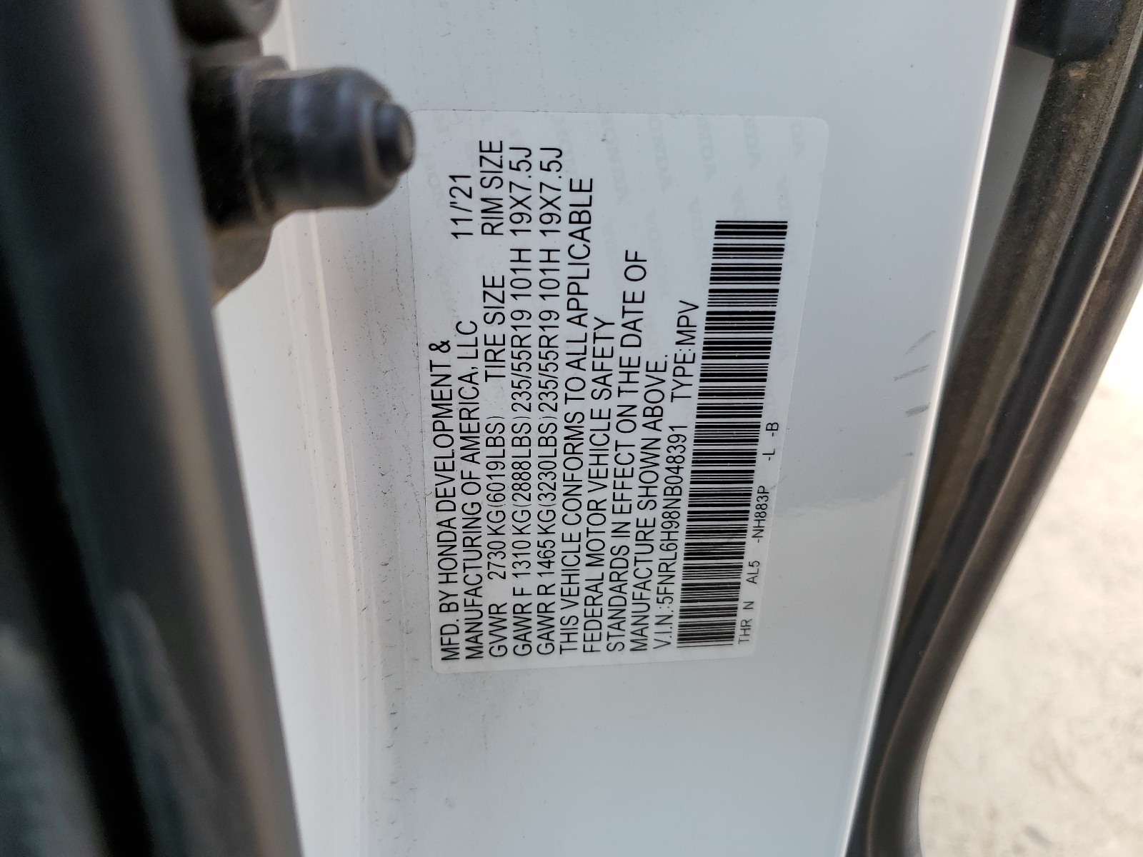 5FNRL6H98NB048391 2022 Honda Odyssey Elite