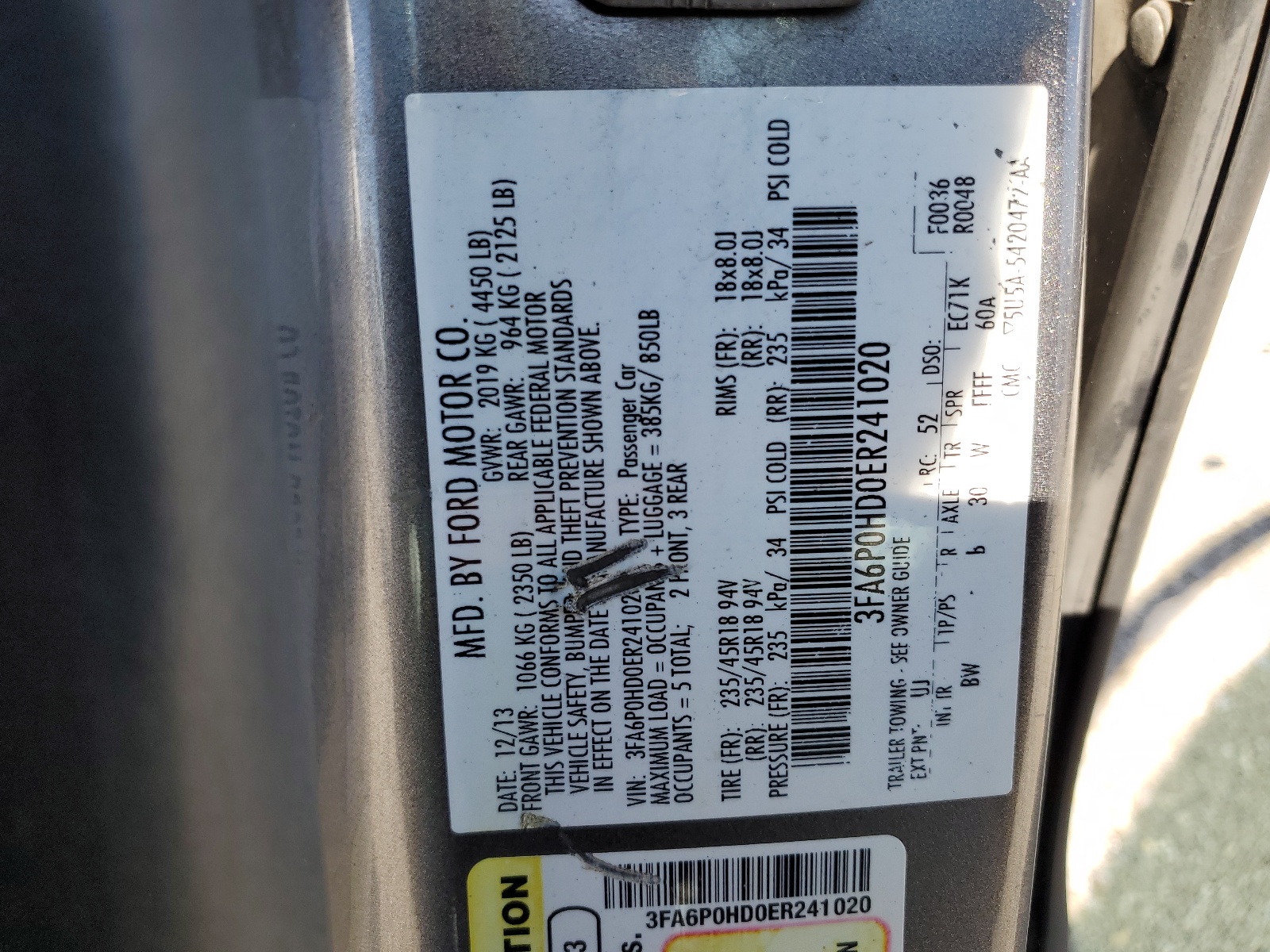 3FA6P0HD0ER241020 2014 Ford Fusion Se