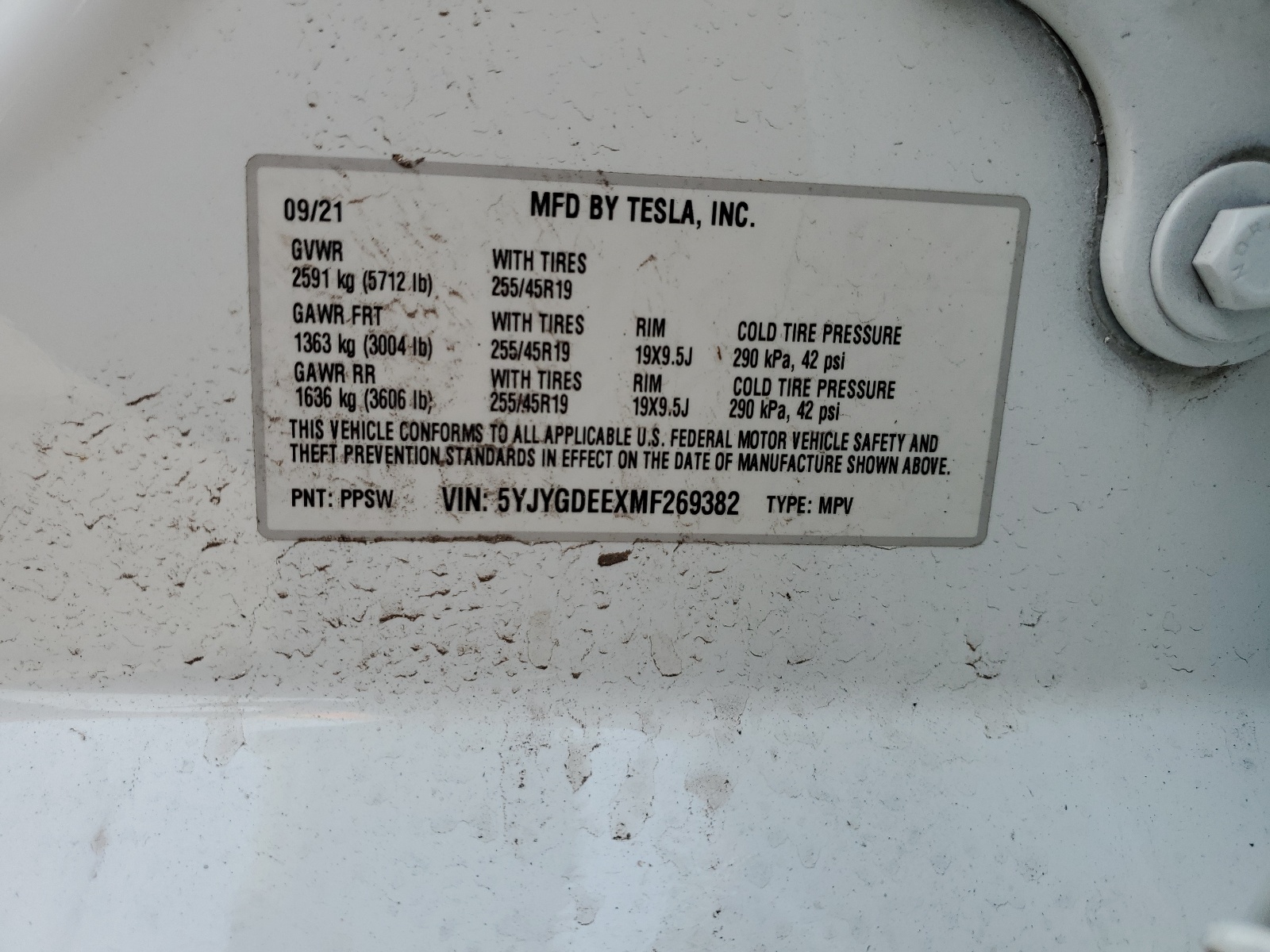 5YJYGDEEXMF269382 2021 Tesla Model Y