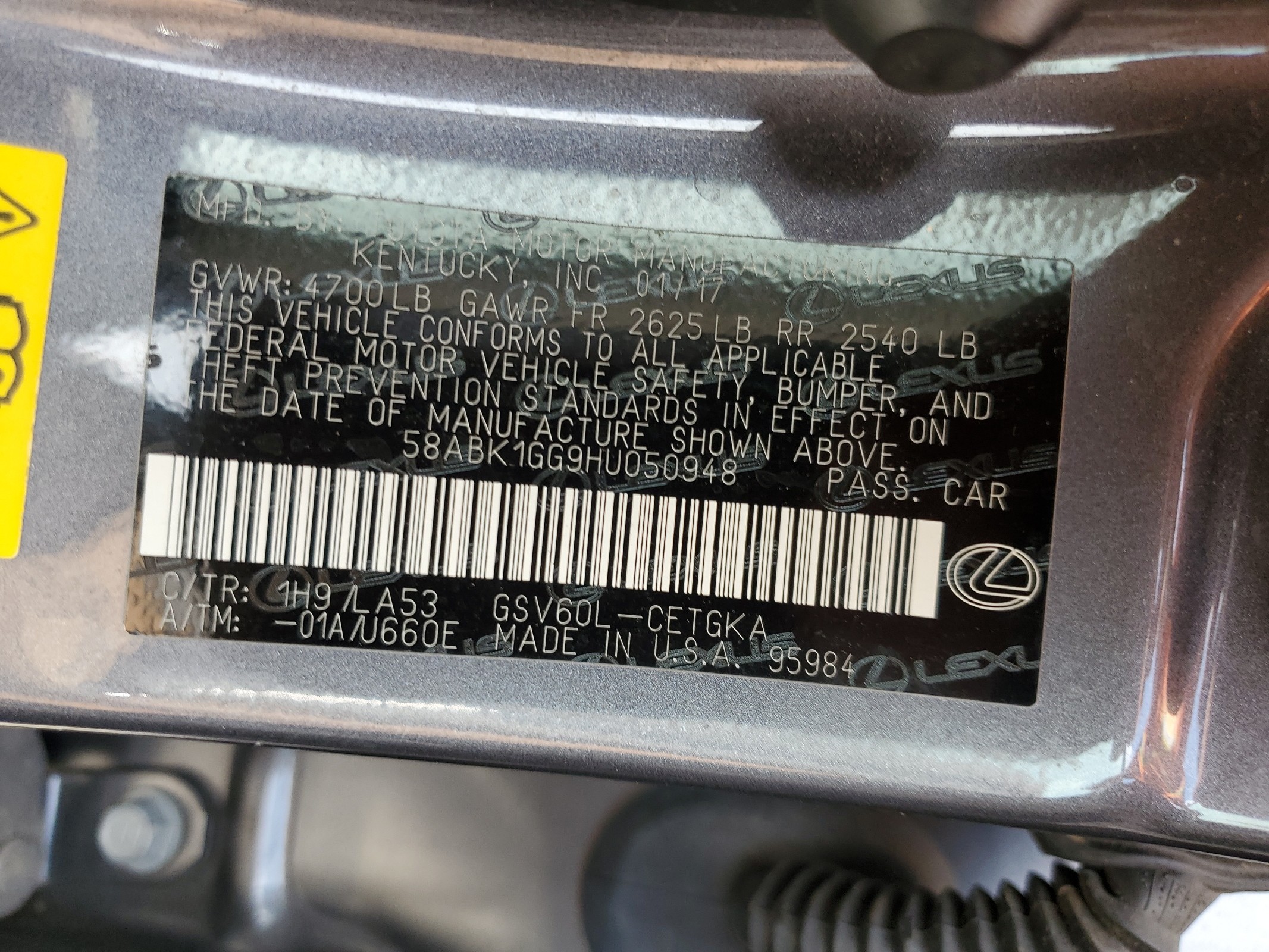 58ABK1GG9HU050948 2017 Lexus Es 350