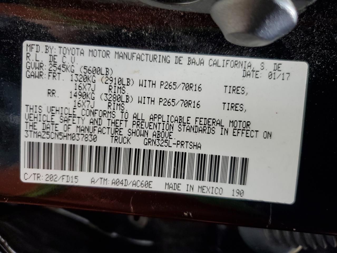 2017 Toyota Tacoma Double Cab VIN: 3TMAZ5CN5HM037830 Lot: 63232464