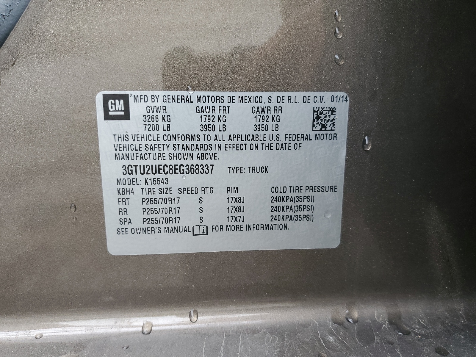 3GTU2UEC8EG368337 2017 GMC Sierra K1500 Sle