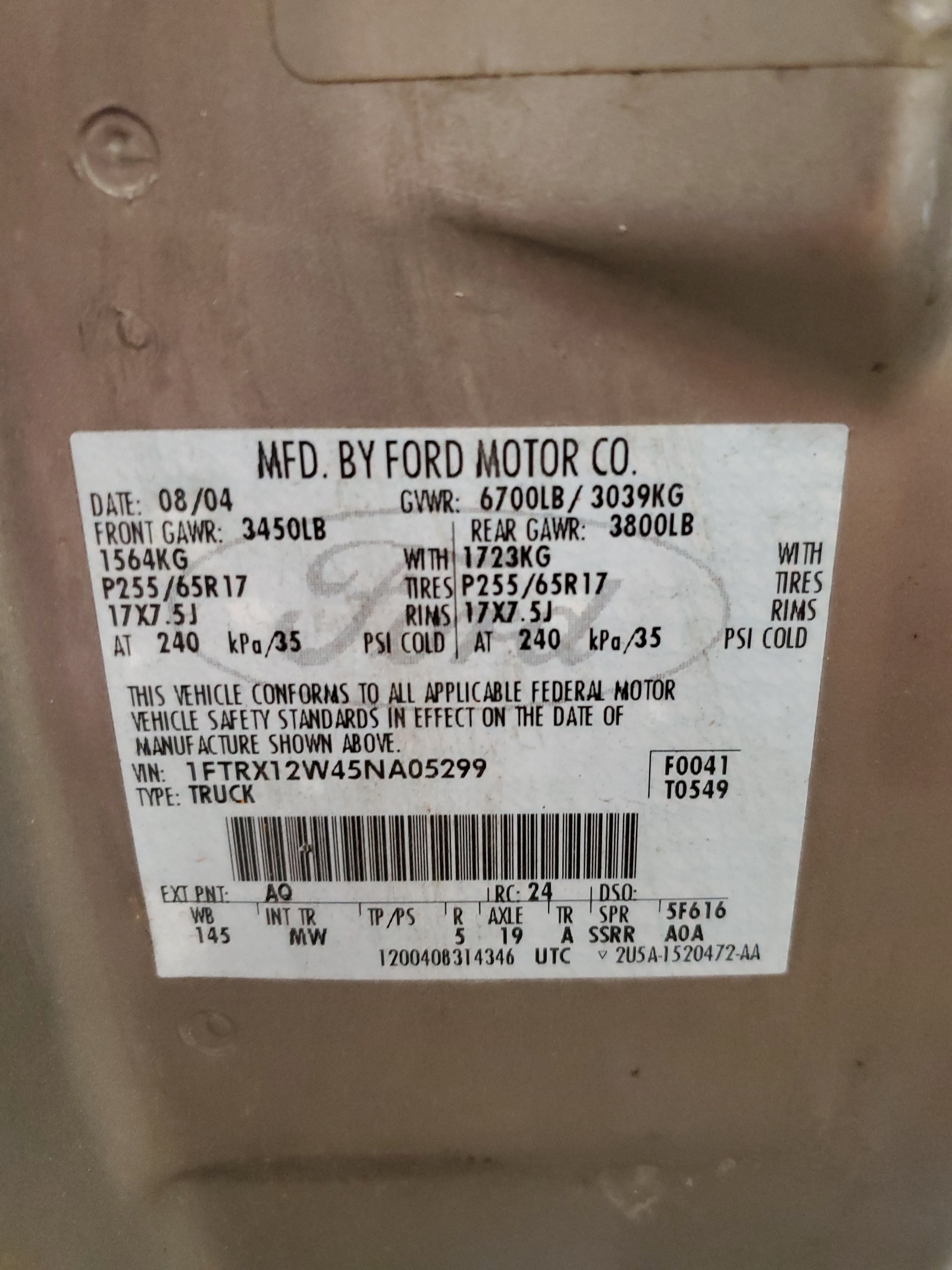 1FTRX12W45NA05299 2005 Ford F150