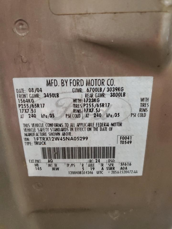 2005 Ford F150 VIN: 1FTRX12W45NA05299 Lot: 64458524