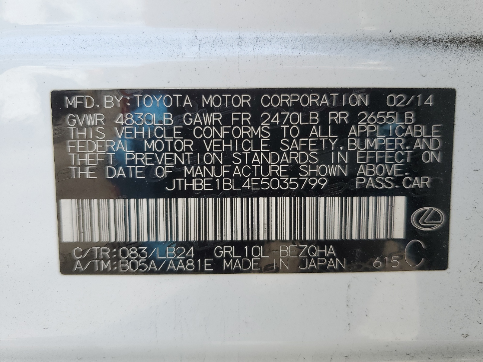 JTHBE1BL4E5035799 2014 Lexus Gs 350