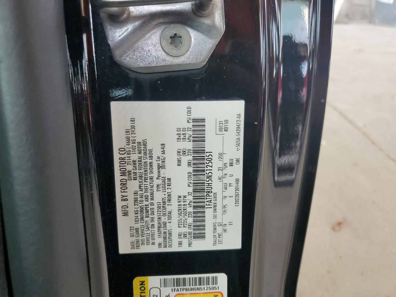 2022 Ford Mustang VIN: 1FATP8UH5N5125051 Lot: 63618554