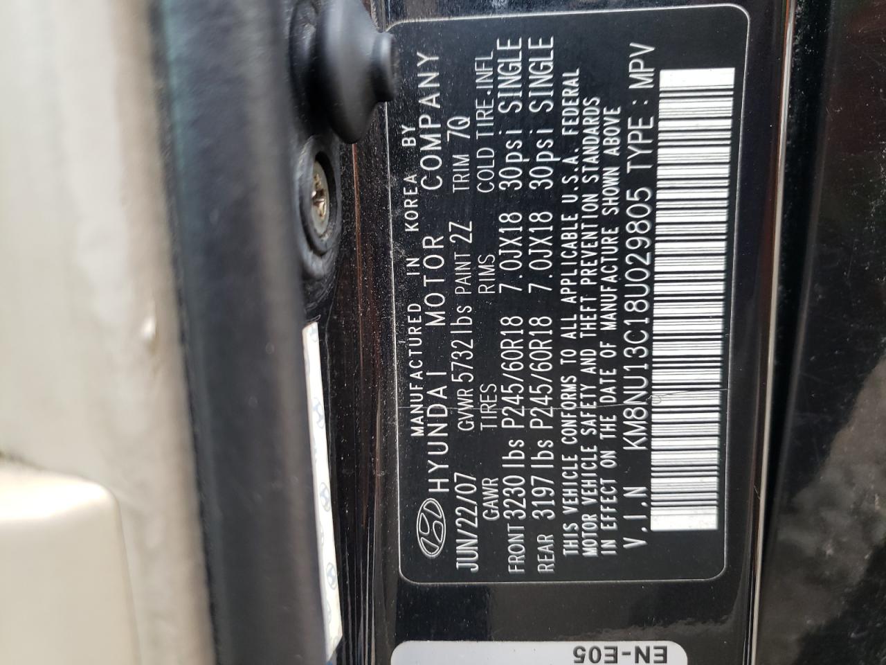 2008 Hyundai Veracruz Gls VIN: KM8NU13C18U029805 Lot: 65462974