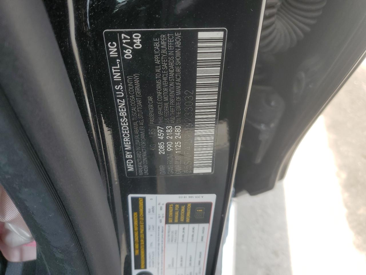 2017 Mercedes-Benz C 300 VIN: 55SWF4JB9HU233032 Lot: 63927124